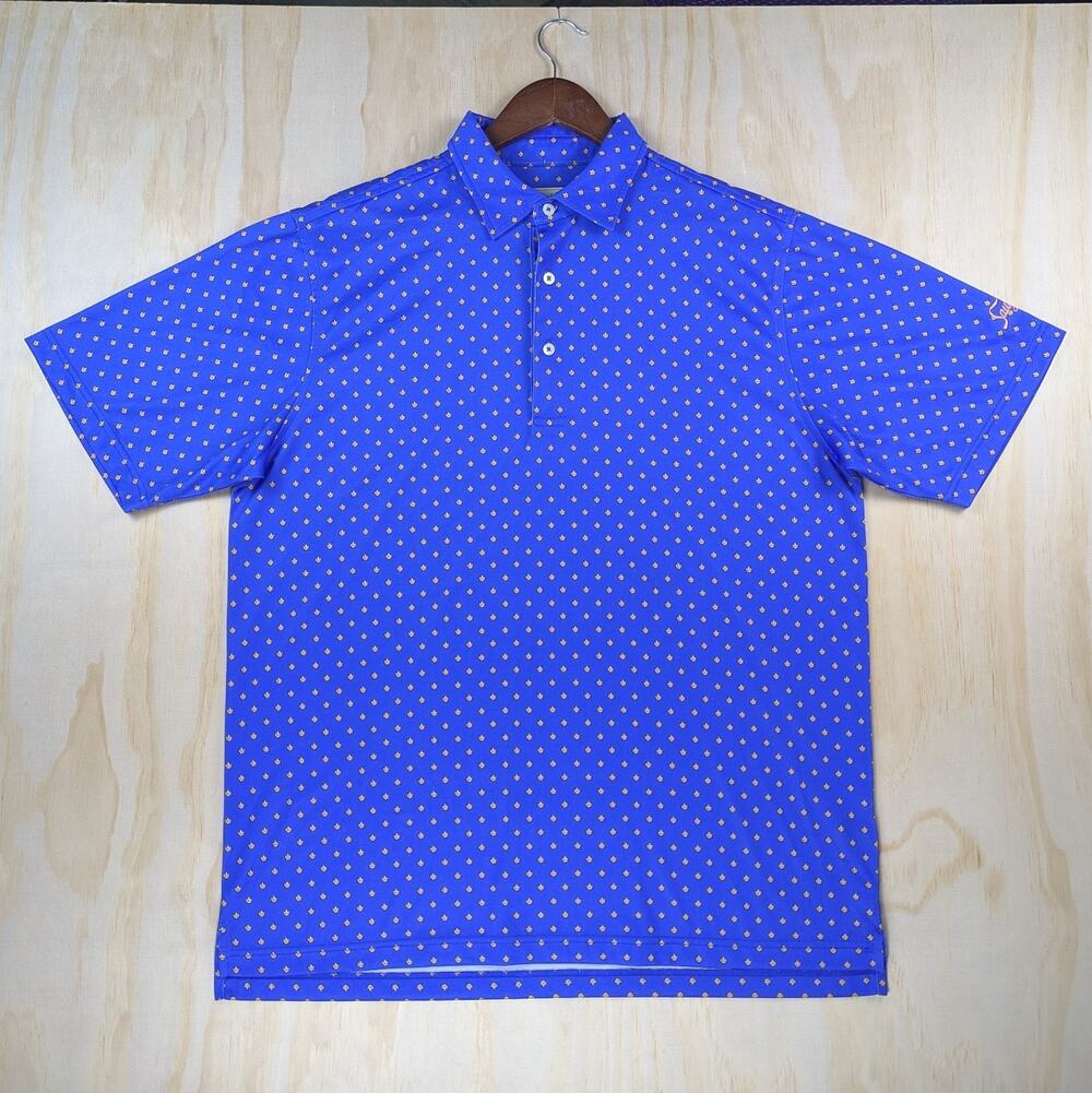 Donald Ross Men's Medium Polo Shirt Short Sleeve Blue Gold Sawgrass Logo Golf
